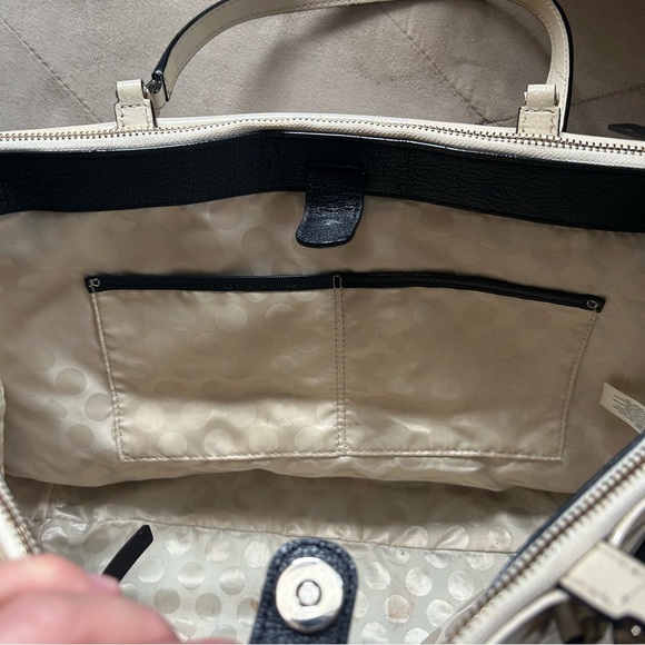 Kate Spade Cream Black Patent Leather Color block Satchel Tote Purse Handbag - Picture 10 of 15
